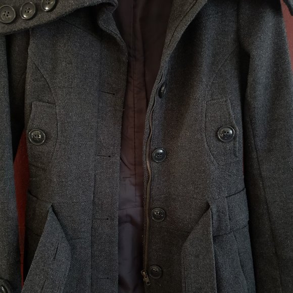 H&M Dark Grey Wool-Blend Pea Coat - Size 4 - Picture 7 of 11